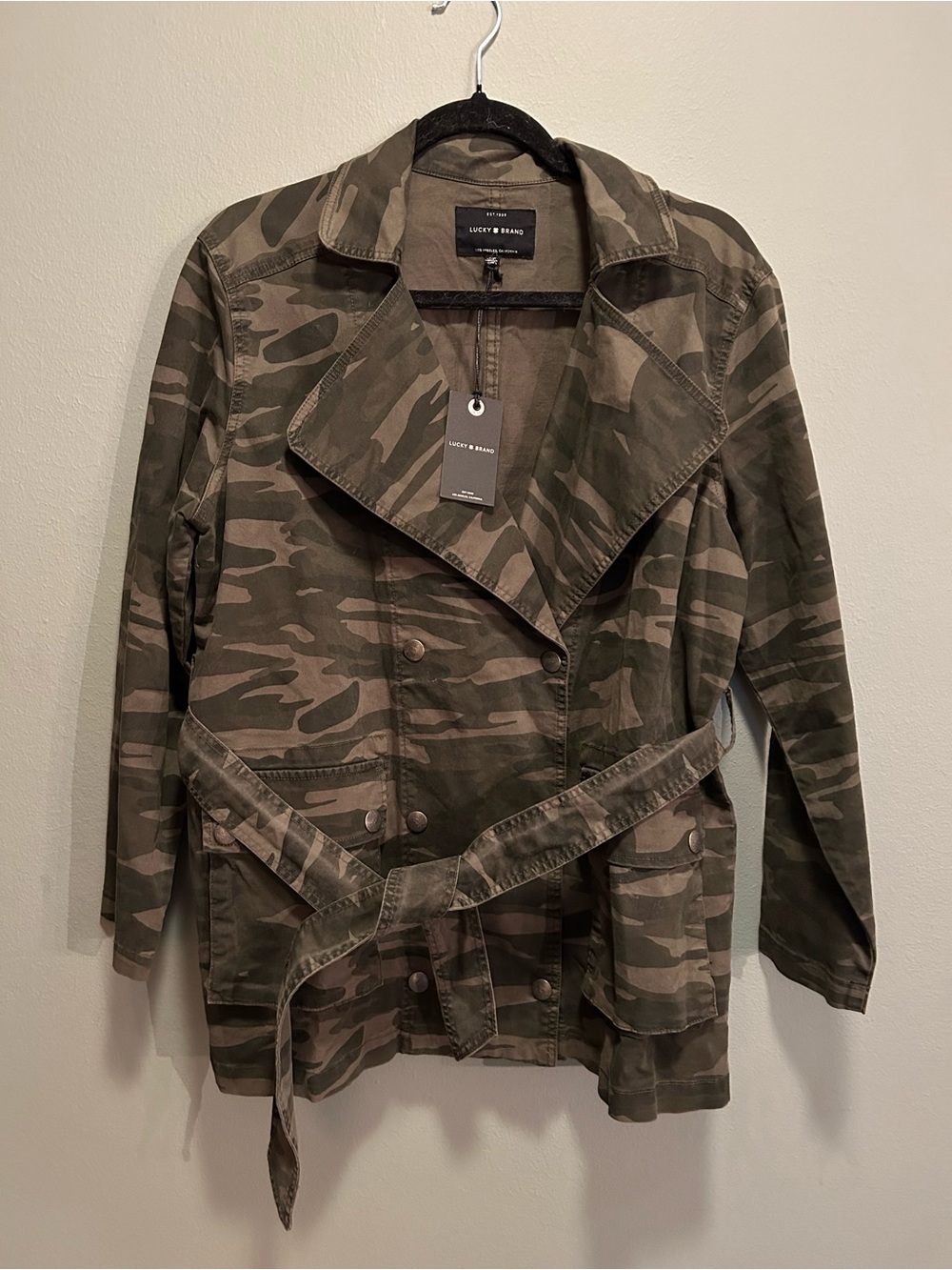 Lucky Brand Green Camo Utility Jacket with Waist Tie